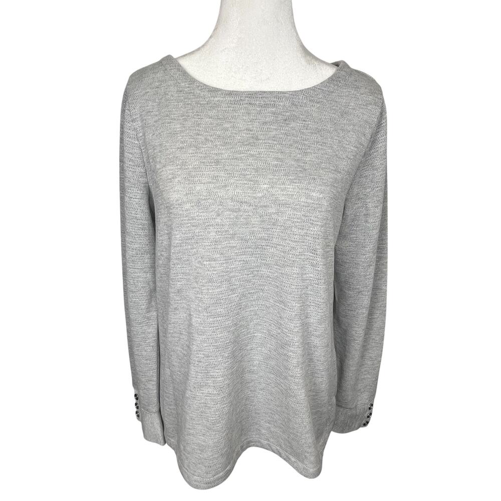 Talbots Gray Sweater Silver Metallic Thread Boat Neck Womens Size Petite Large